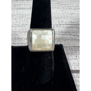 Vintage Lia Sophia Silver Tone Mother Of‎ Pearl Mosaic Ring Size 8